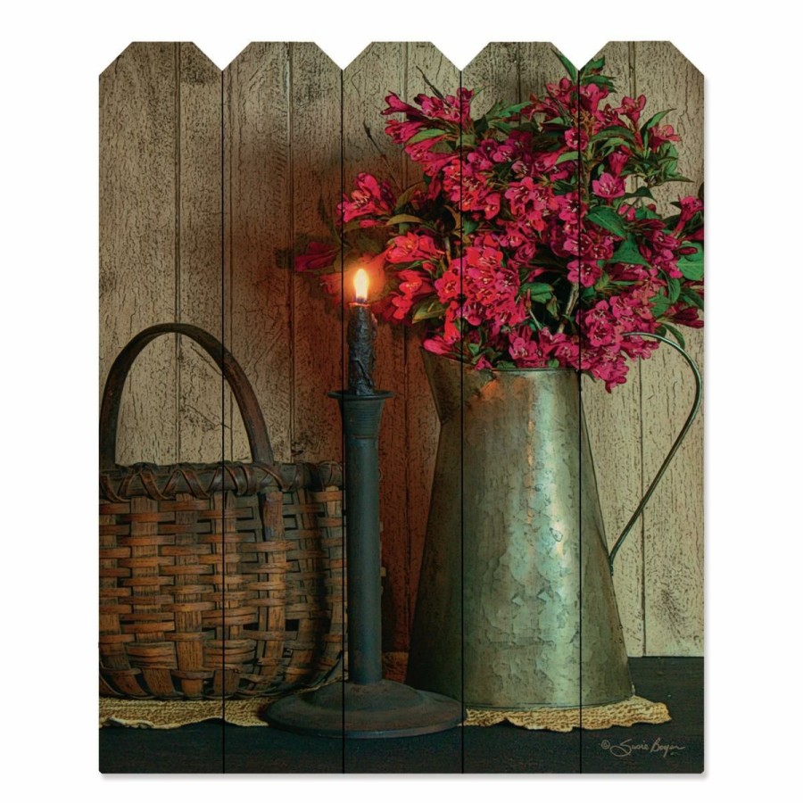 Holiday * | Glamor Model Courtside Market Basket And Blossoms Wood Picket 9 X 12