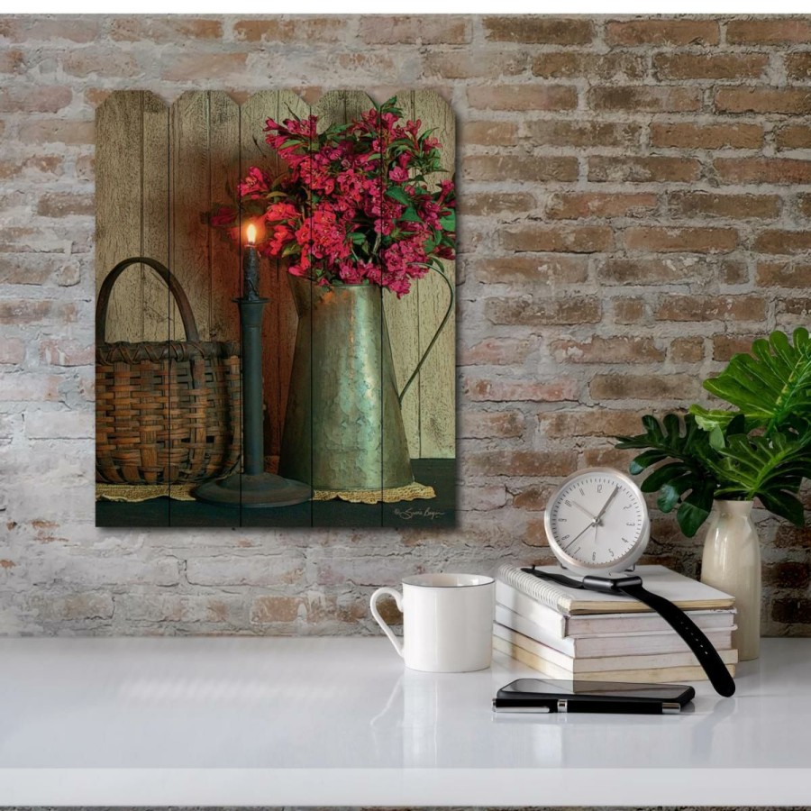 Holiday * | Glamor Model Courtside Market Basket And Blossoms Wood Picket 9 X 12