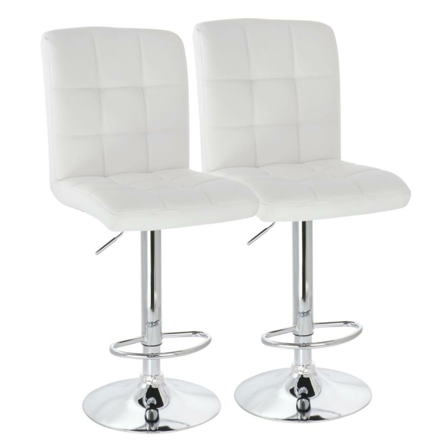 Furniture * | Fantastic Model Elama 2-Piece Square Tufted Faux Leather Bar Stool In White With Base