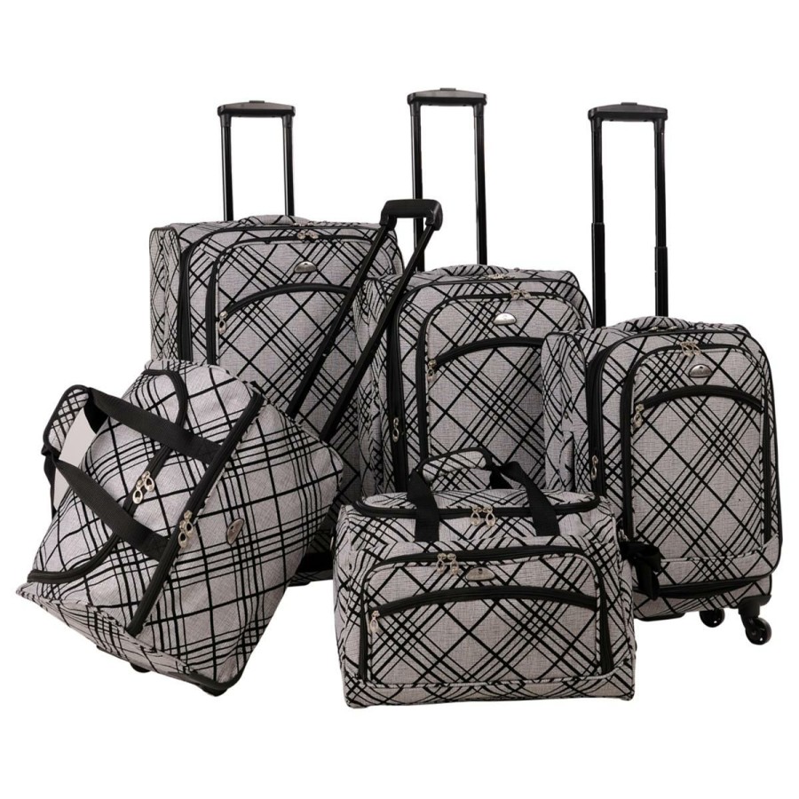 Luggage & Travel Accessories * | American Flyer Silver Stripes 5-Piece Spinner Luggage Set At The Best Price