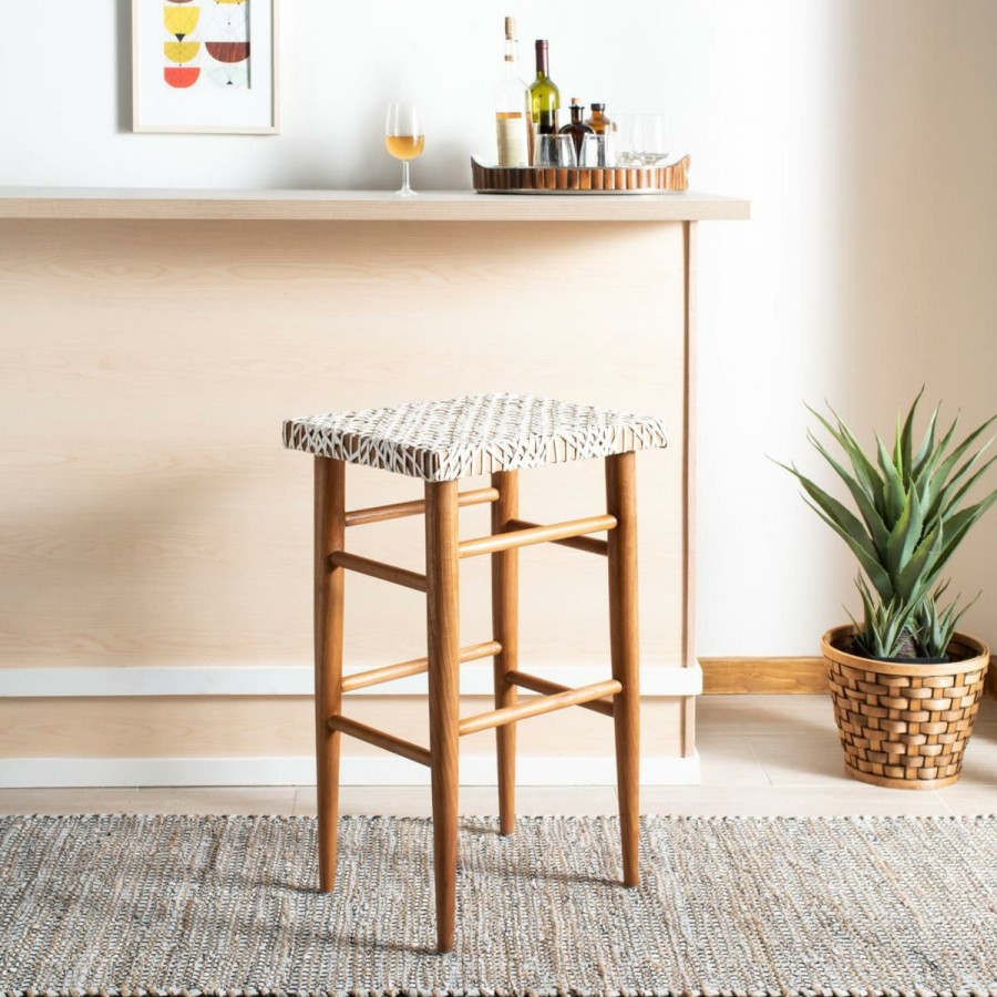 Furniture * | The Latest Fashion Safavieh Kaleo Woven Leather Bar Stool White