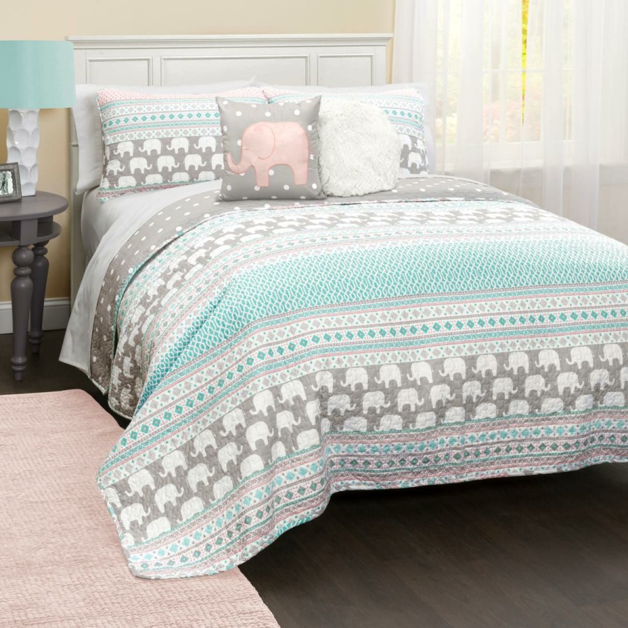 Quilts & Bedspreads * | Affordable Price Lush Decor Elephant Stripe Quilt 4-Piece Set Twin