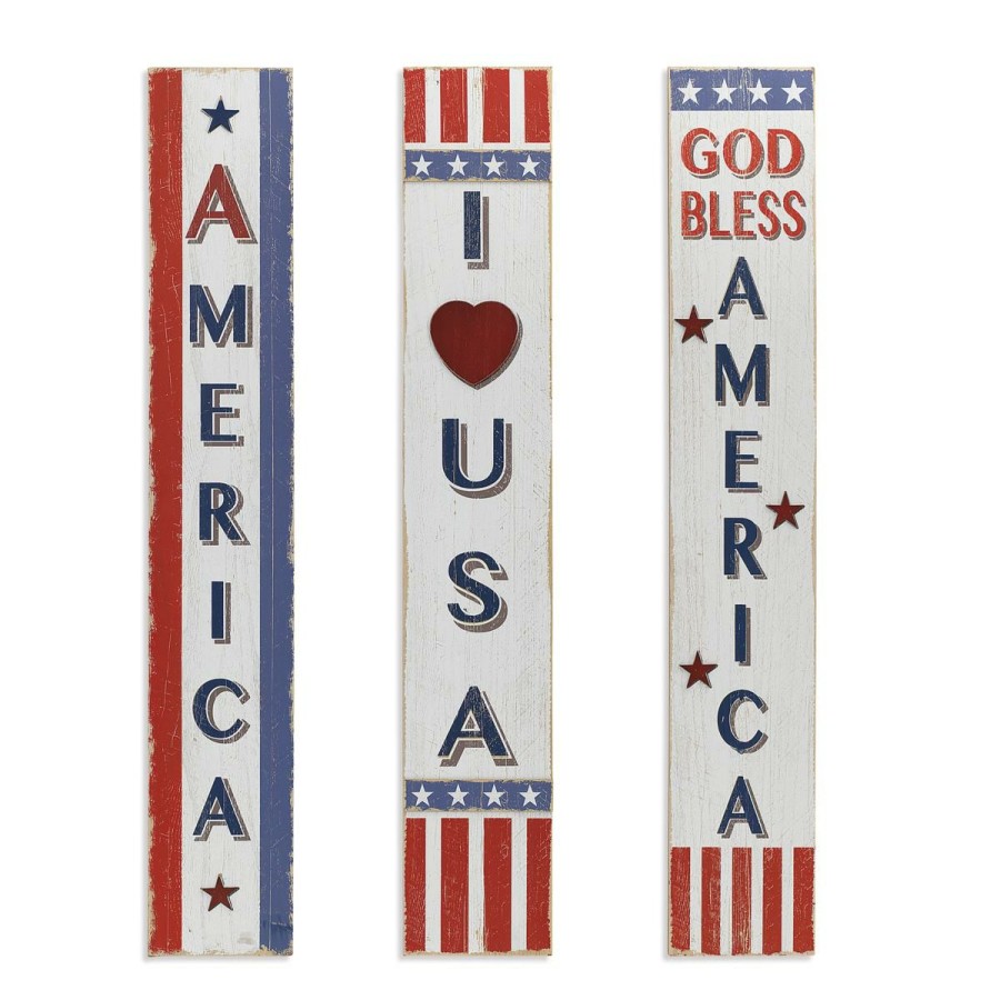 Wall Decor * | Gerson Assorted Wooden Americana Home Decor 3-Pack Superior Style