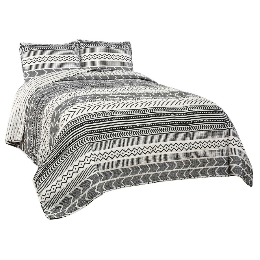 Quilts & Bedspreads * | Discount Store Lush Decor Hygge Geo Quilt Black&White 3Pc Set Full/Queen