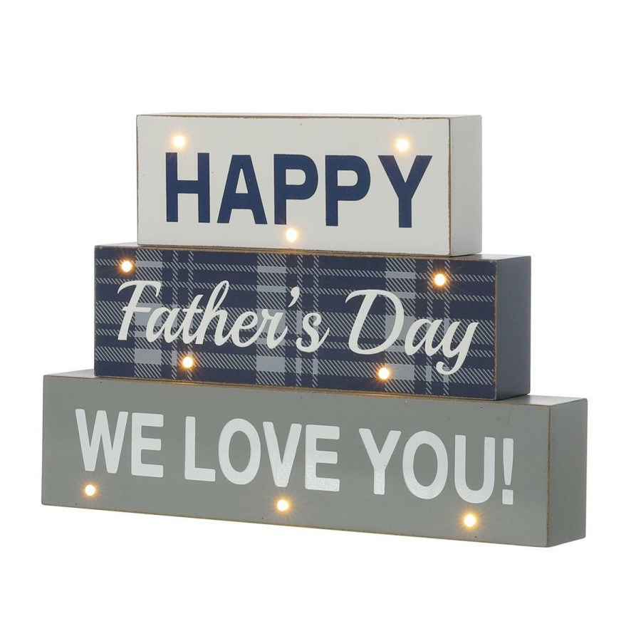 Wall Decor * | Reduced Price Glitzhome 12 Lighted Wooden Happy Father'S Day Block Sign