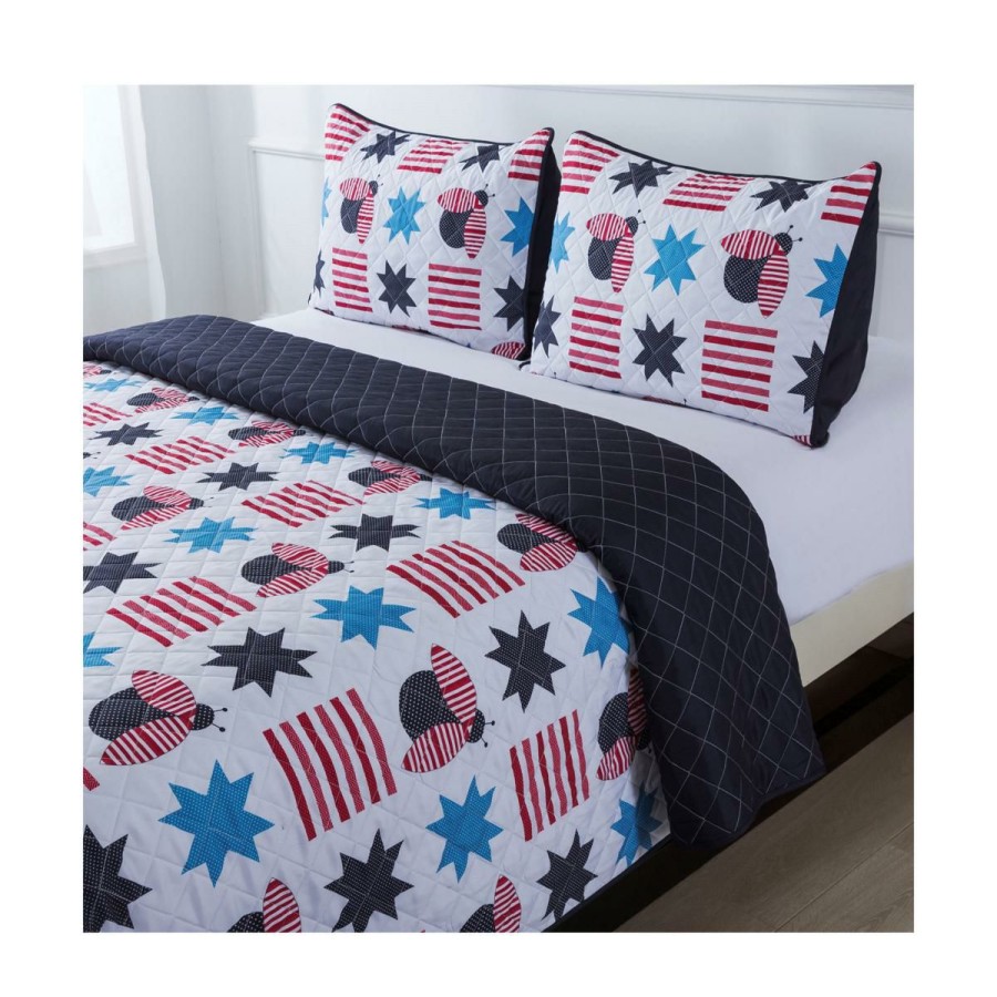 Quilts & Bedspreads * | Country Living Home Collection Red, White&Buzz Americana Quilt Set Attractive Model