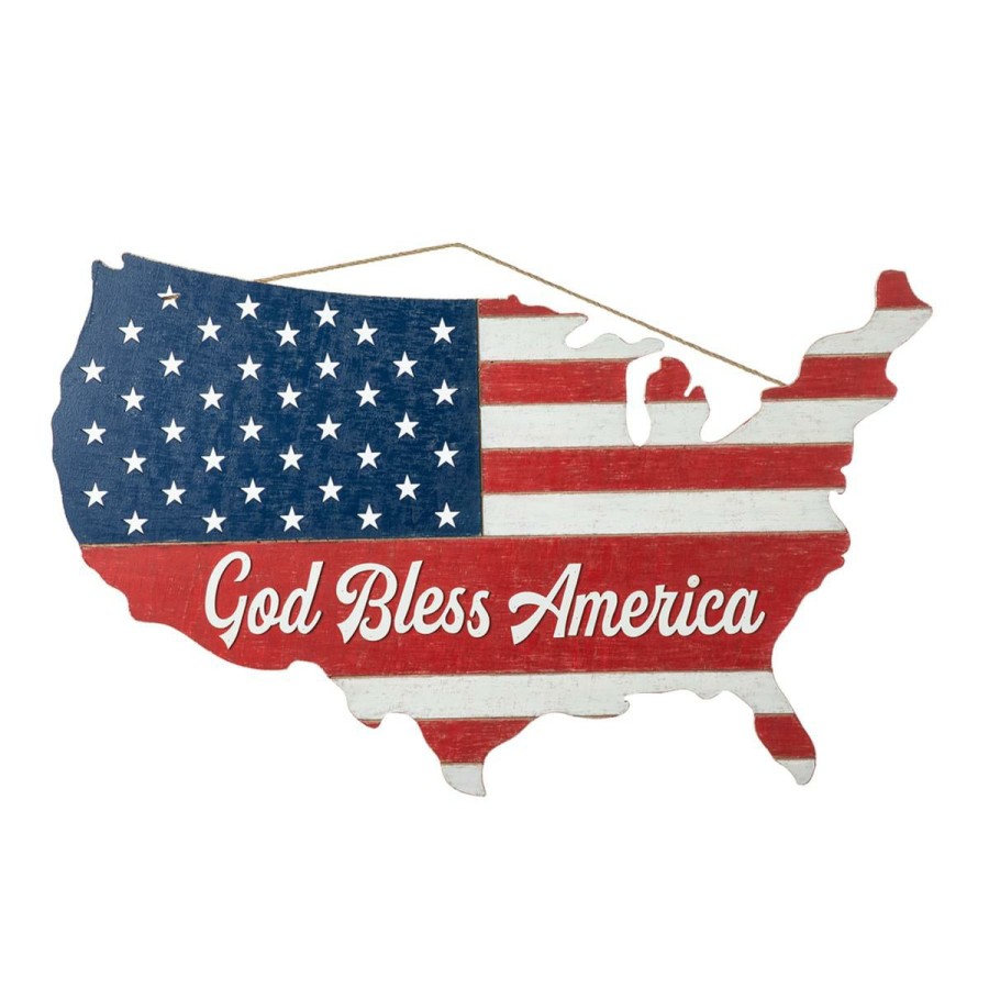 Holiday * | Fantastic Model Glitzhome 32.25 Wooden Patriotic America Map Wall Decor