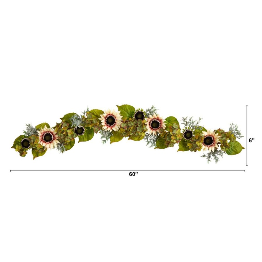 Holiday * | Nearly Natural 5' White Sunflower And Hydrangea Artificial Garland Promotion