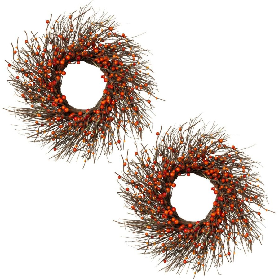 Holiday * | Sale Merchandise Gerson Set Of 2 24 Twig Harvest Wreaths