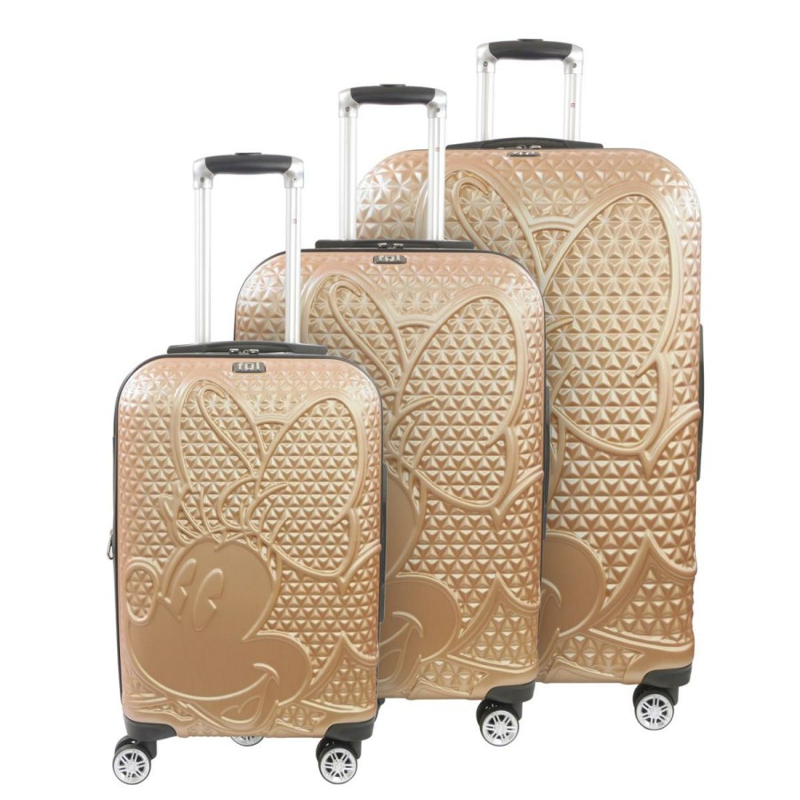 Luggage & Travel Accessories * | Ful Disney Textured Minnie Mouse 3Pc Hard-Sided Luggage Set, Gold Quality Guarantee