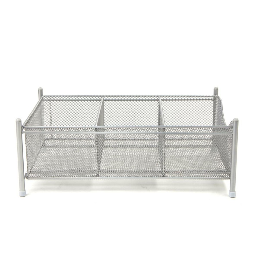 Furniture * | Mind Reader 3-Compartment Metal Mesh Storage Basket Organizer Online