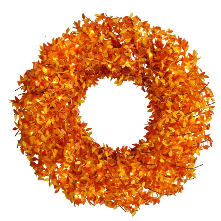 Holiday * | Nearly Natural 24" Harvest Fall Pre-Lit Wreath With 100 Micro-Dot Led Online Discount