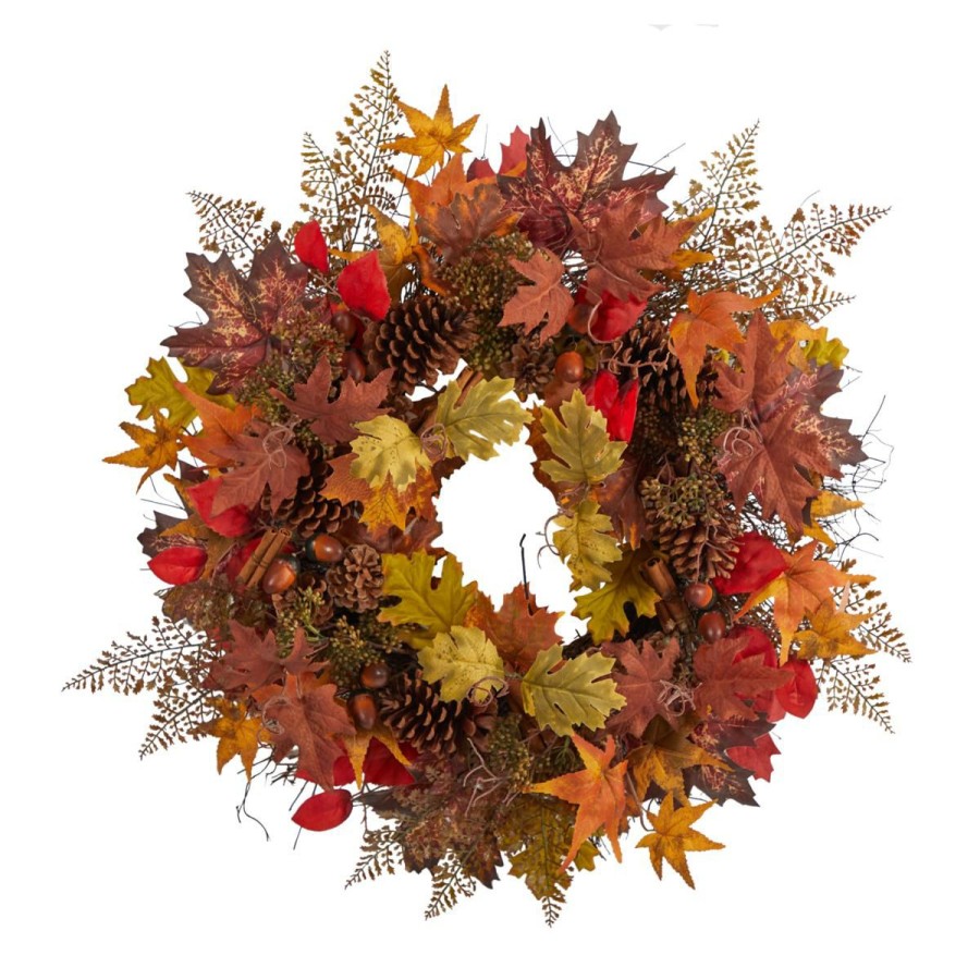 Holiday * | Nearly Natural 30"Maple Leaves, Acorn, Pinecones Fall Wreath At Unbeatable Price