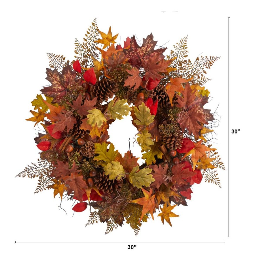 Holiday * | Nearly Natural 30"Maple Leaves, Acorn, Pinecones Fall Wreath At Unbeatable Price