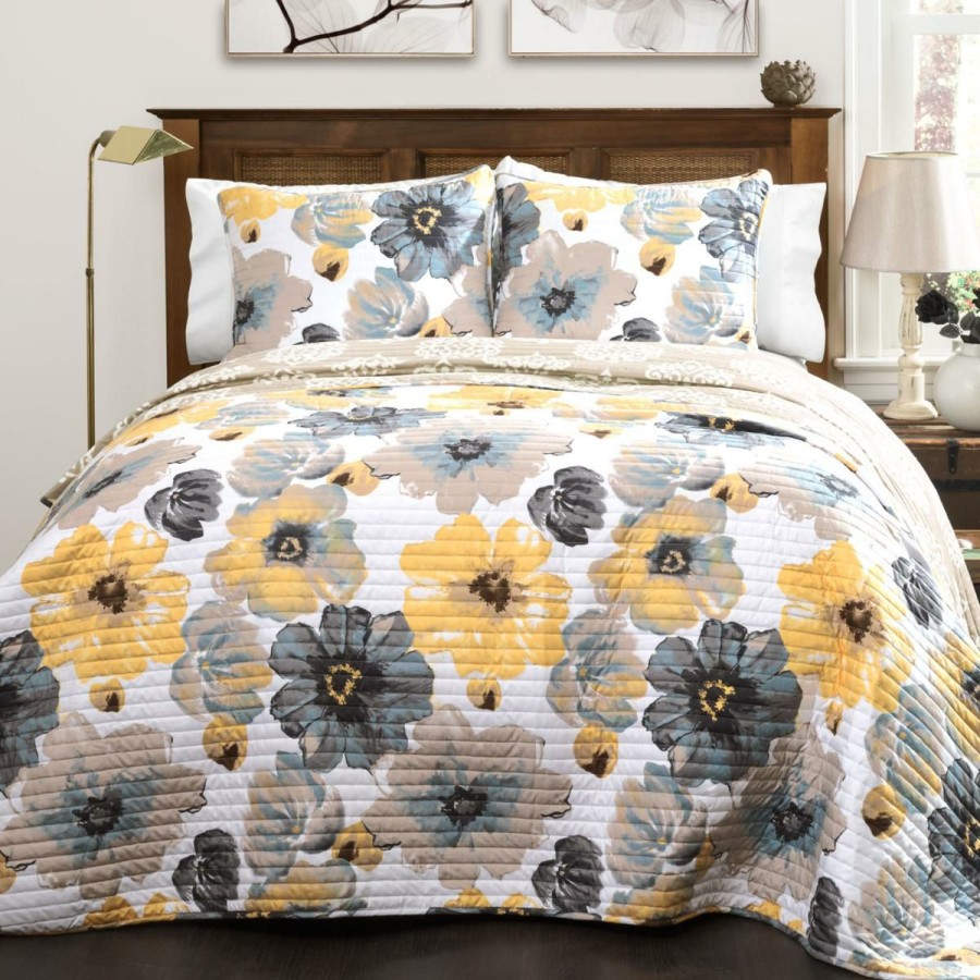 Quilts & Bedspreads * | Discount Store Lush Decor Leah Quilt Yellow/Gray 3-Piece Set Full/Queen