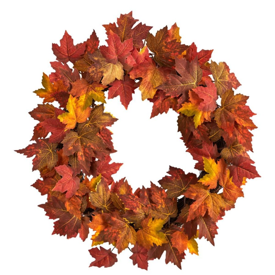 Holiday * | Nearly Natural 22" Maple Leaf Artificial Wreath On Sale