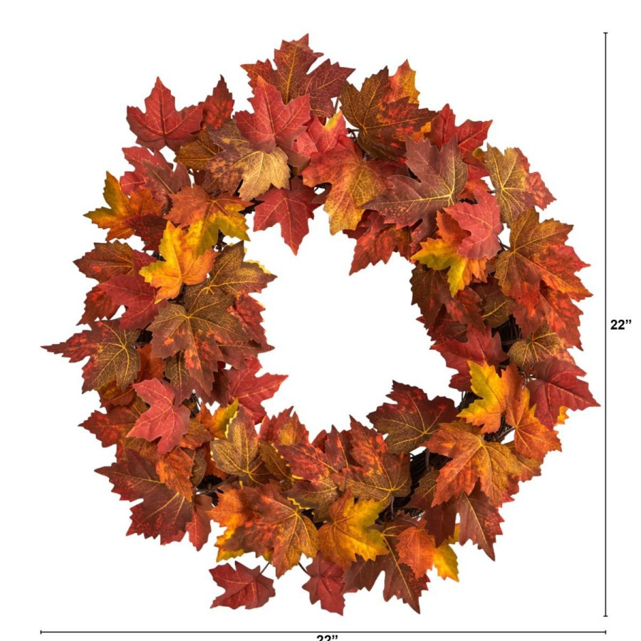 Holiday * | Nearly Natural 22" Maple Leaf Artificial Wreath On Sale