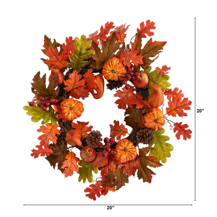 Holiday * | Nearly Natural 20"Assorted Maple, Pumpkin And Berryfall Wreath Attractive Model