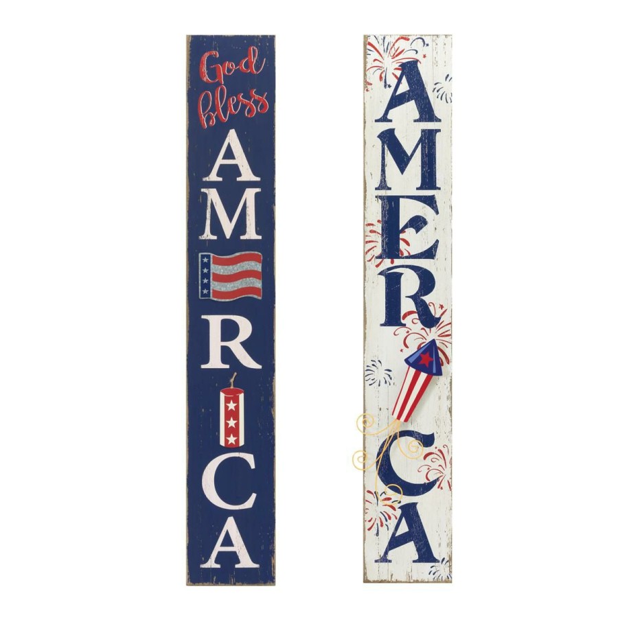 Wall Decor * | Gerson 47 Antiqued Wooden Patriotic Wall Hangings Set Of 2 At The Best Price