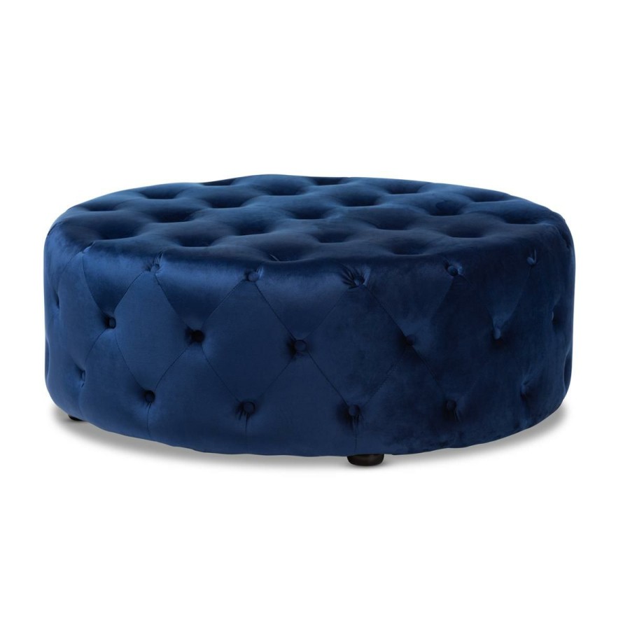 Furniture * | Affordable Price Wholesale Interiors Cardiff Velvet Button Tufted Cocktail Ottoman Royal Blue