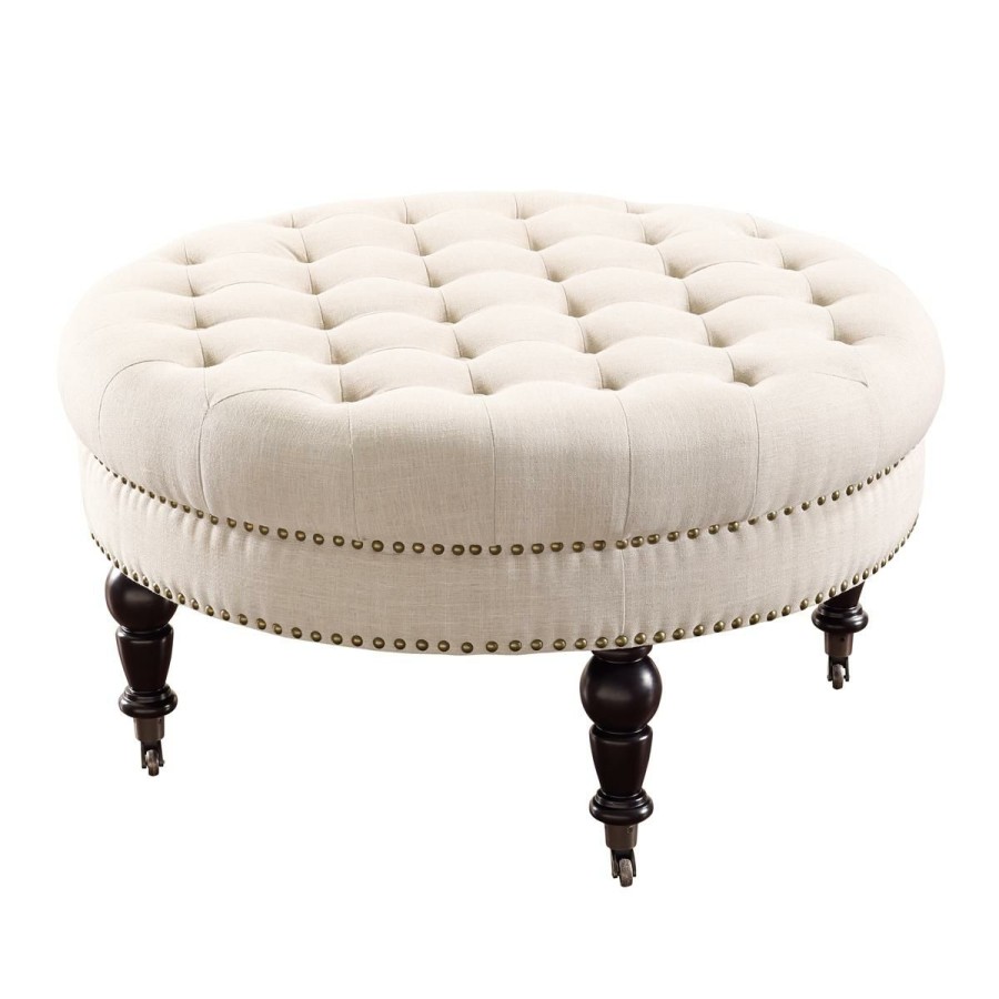 Furniture * | Sale Merchandise Linon Home Amber Round Ottoman