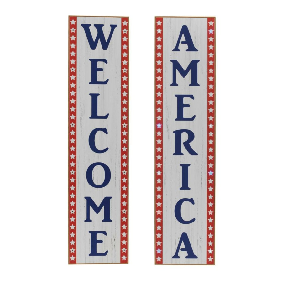 Holiday * | Affordable Price The Gerson Company 47.2 Battery Operated Wood Americana Porch Signs