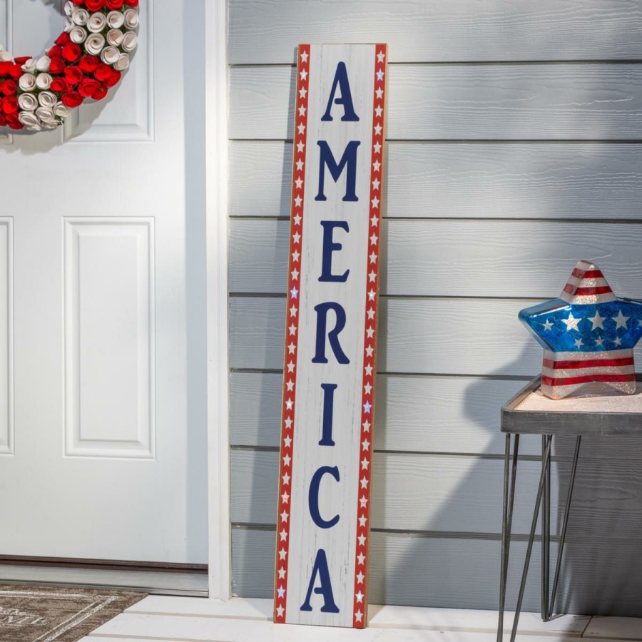 Holiday * | Affordable Price The Gerson Company 47.2 Battery Operated Wood Americana Porch Signs