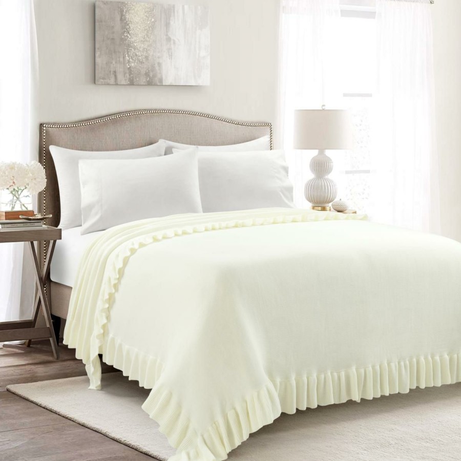 Quilts & Bedspreads * | Lush Decor Reyna Soft Knitted Ruffle 88 X 88 Blanket/Coverlet Typical Style