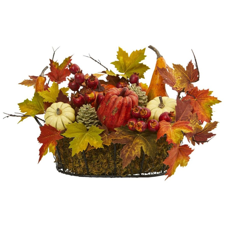 Holiday * | Nearly Natural 9" Pumpkin/Gourd/Berry/Leaf Artificial Arrangement Exclusive Design