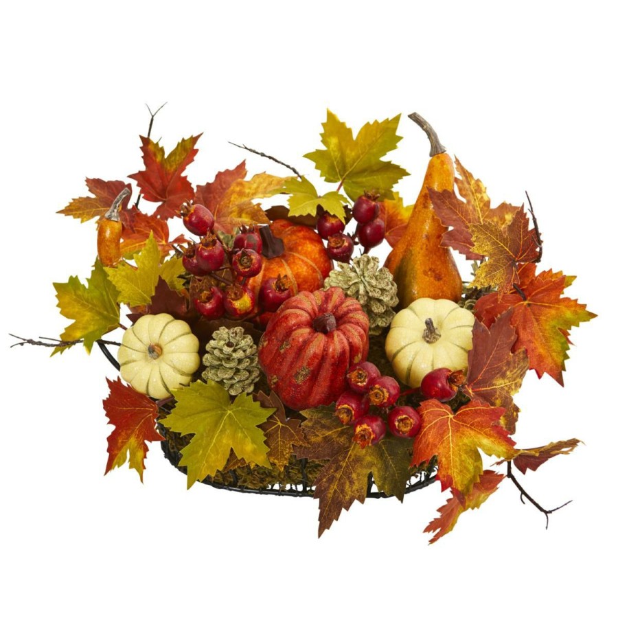 Holiday * | Nearly Natural 9" Pumpkin/Gourd/Berry/Leaf Artificial Arrangement Exclusive Design