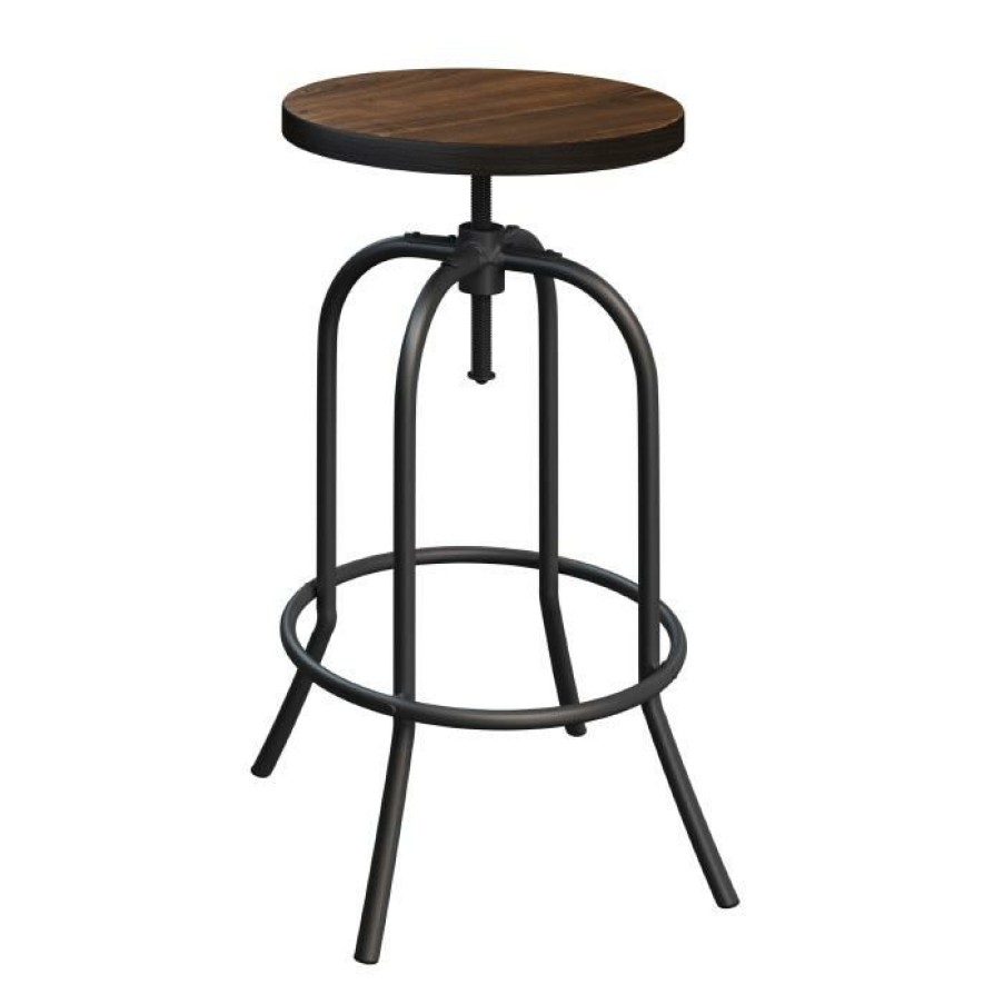 Furniture * | Lavish Home Adjustable Backless Swivel Bar Stool With Wood Seat Top Selling