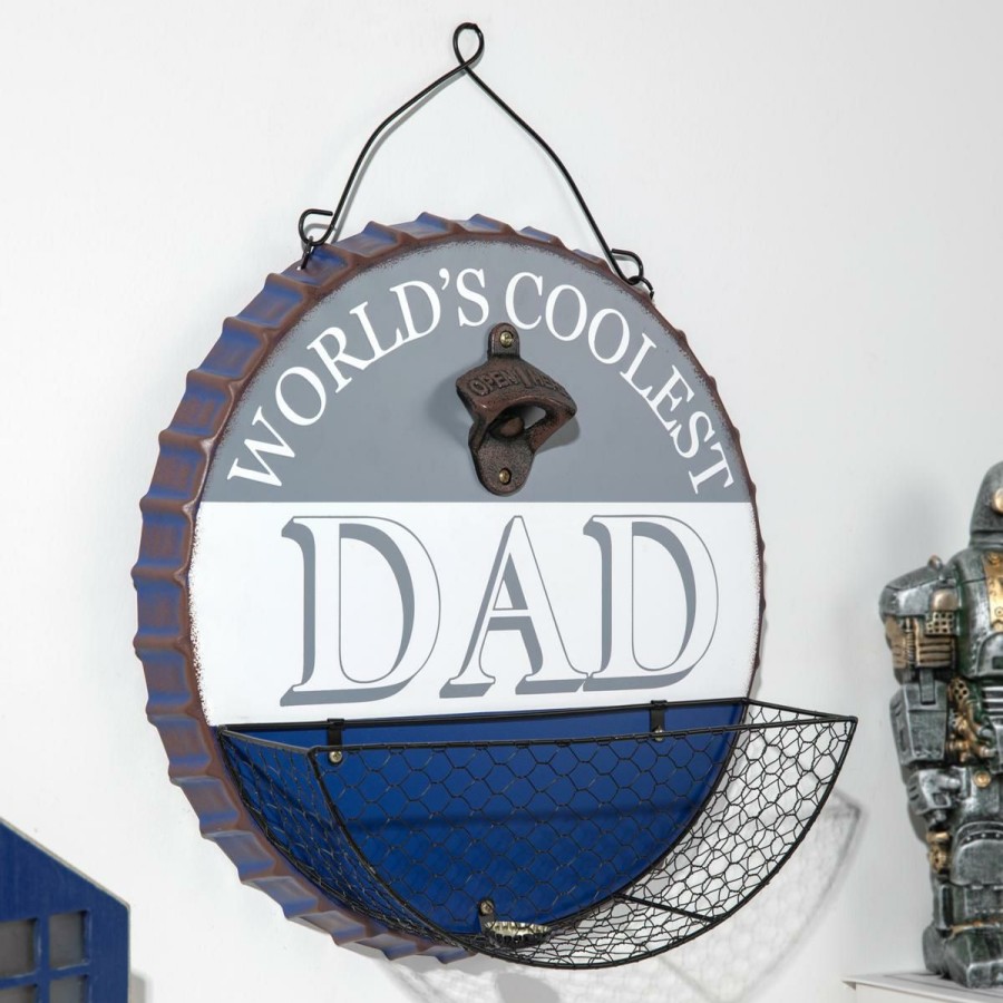 Wall Decor * | Outlet Glitzhome 13 Father'S Day Metal Bottle Cap Wall Sign