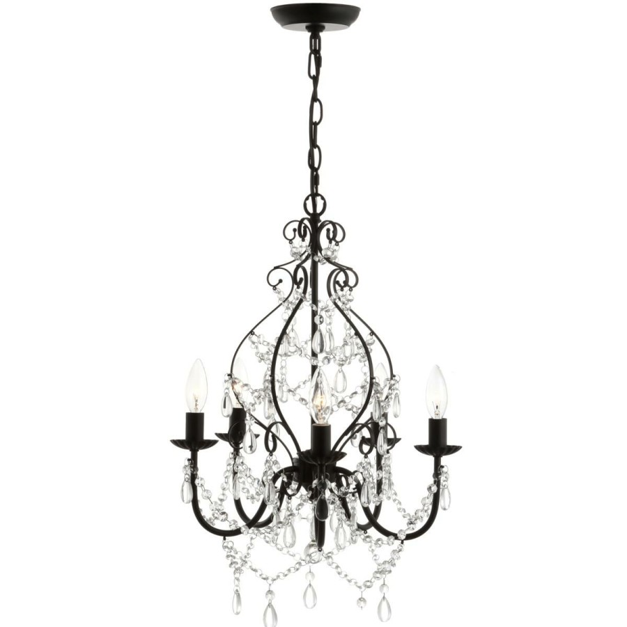 Ceiling Lighting * | Jonathan Y Black Maura 17 5-Light Crystal And Metal Led Chandelier Excellent Quality