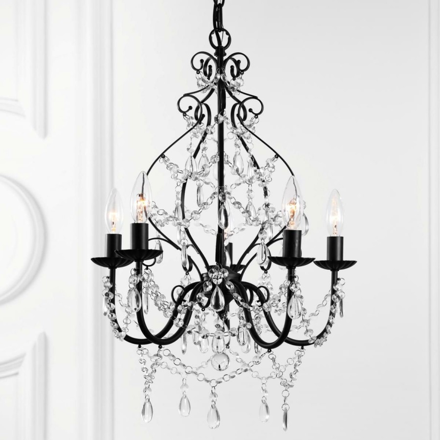 Ceiling Lighting * | Jonathan Y Black Maura 17 5-Light Crystal And Metal Led Chandelier Excellent Quality