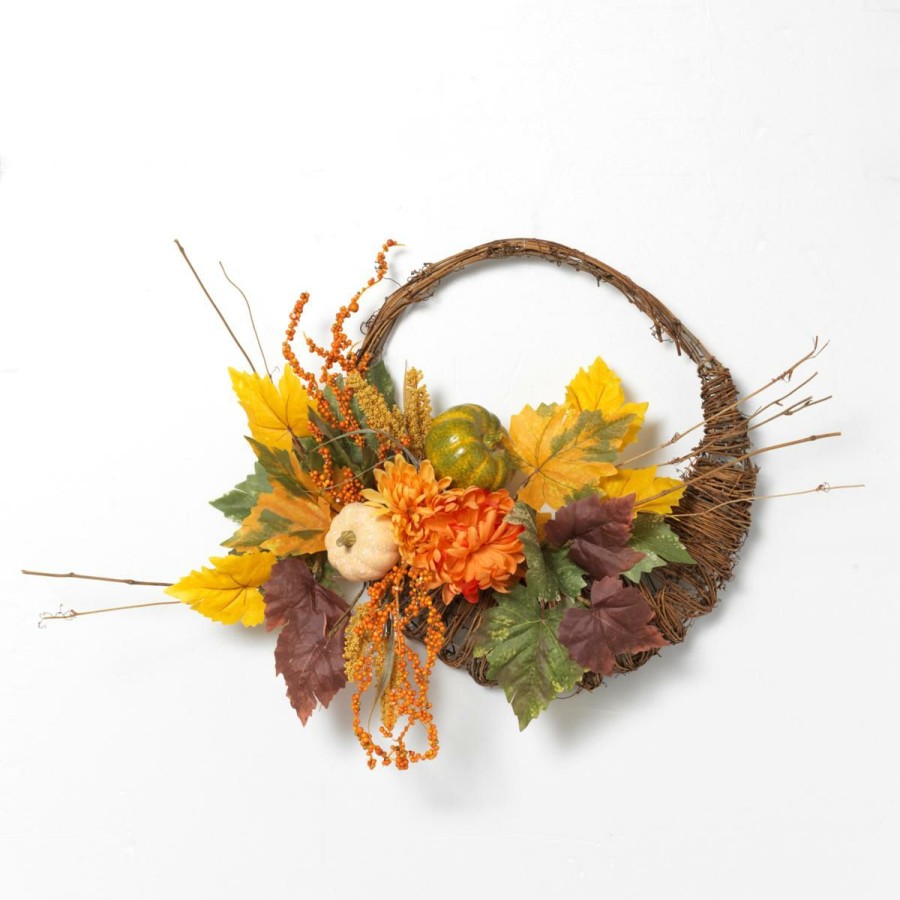 Holiday * | Gerson 20 Diameter Cornucopia Wreath With Pumpkins&Berries Half Price