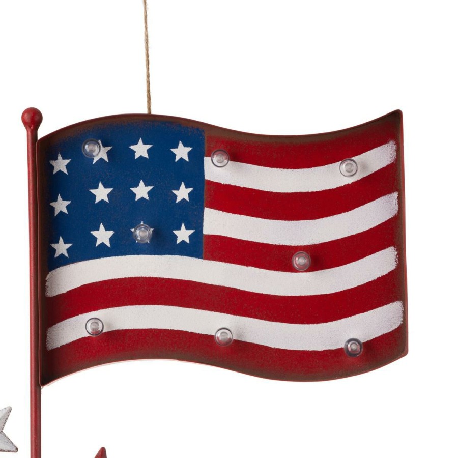 Holiday * | Discount Store Glitzhome 42 Metal Patriotic Americana Flag Yard Stake&Solar Lights