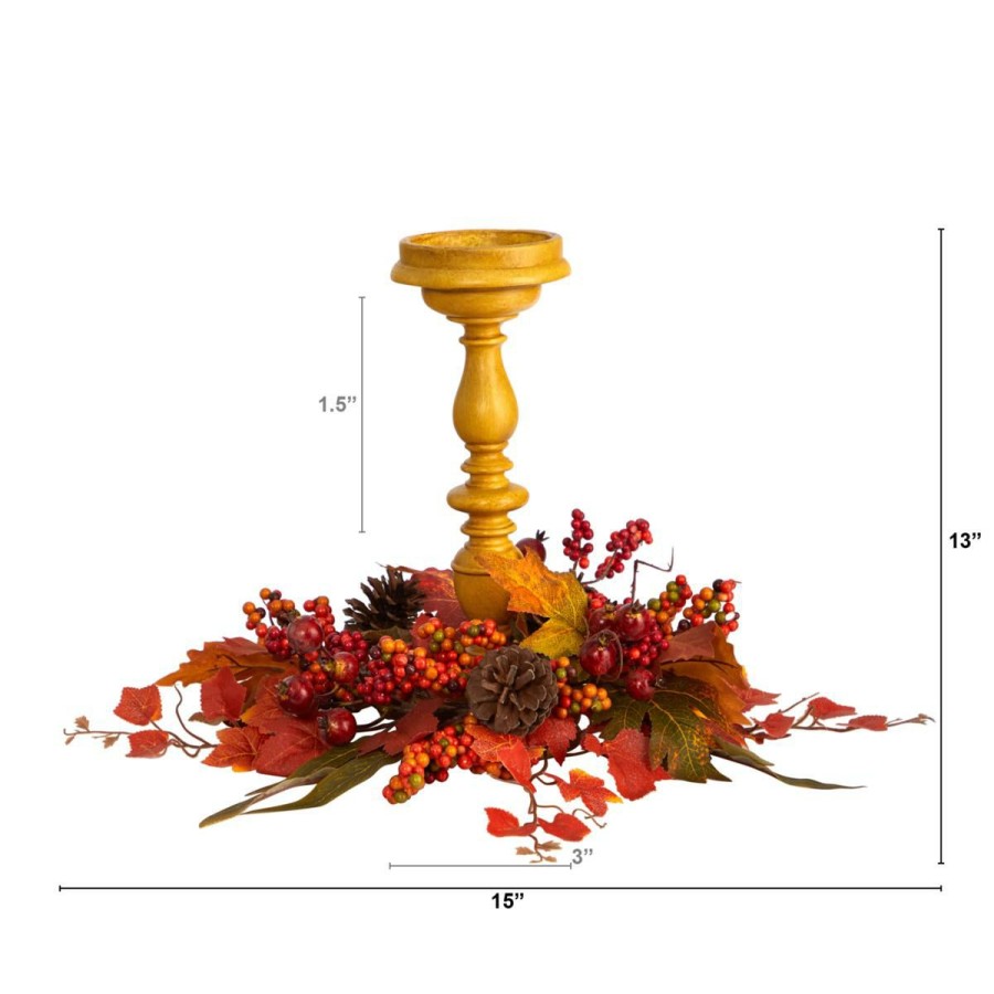 Holiday * | 15" Harvest Fall Artificial Candelabrum Arrangement Exclusive Design