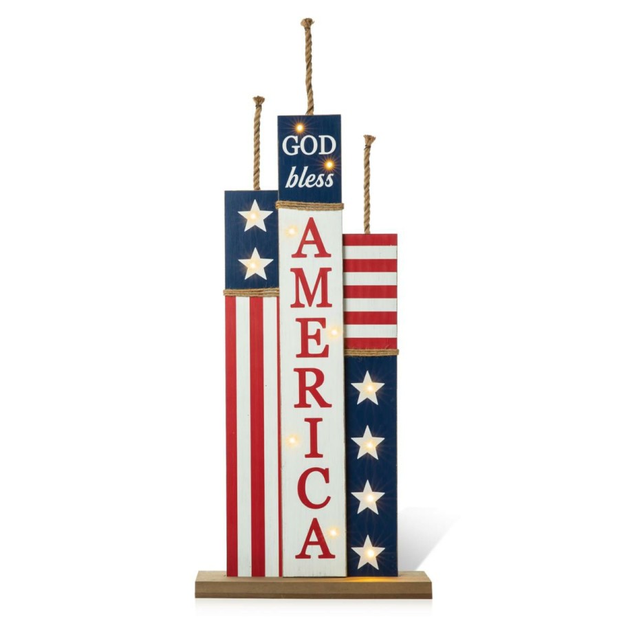 Holiday * | Cheap Glitzhome 36.25 Lighted Wooden Patriotic Firecracker Porch Decor