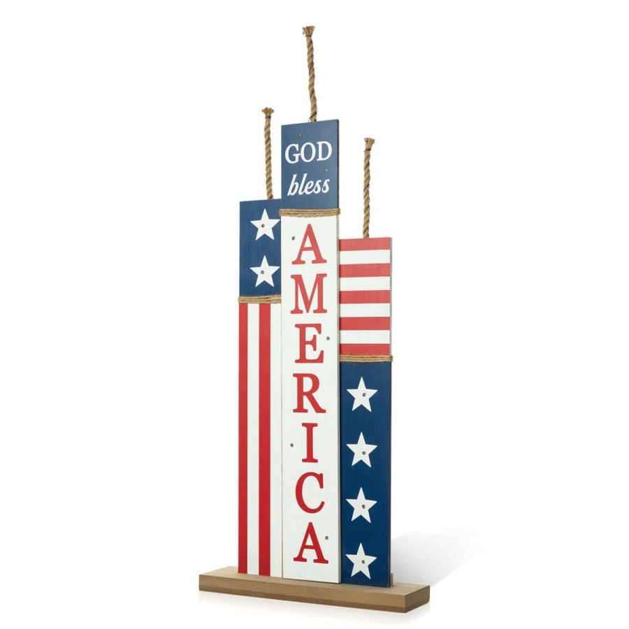 Holiday * | Cheap Glitzhome 36.25 Lighted Wooden Patriotic Firecracker Porch Decor