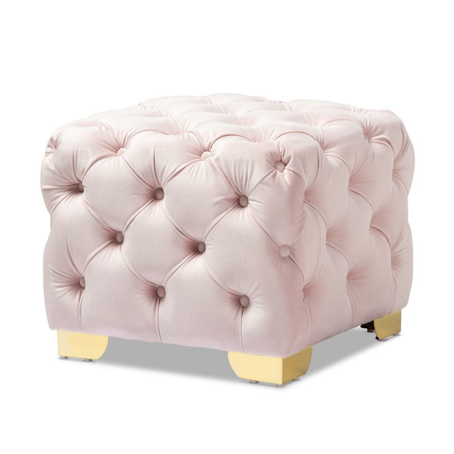 Furniture * | Off Wholesale Interiors Avara Velvet Upholstered Button Tufted Ottoman