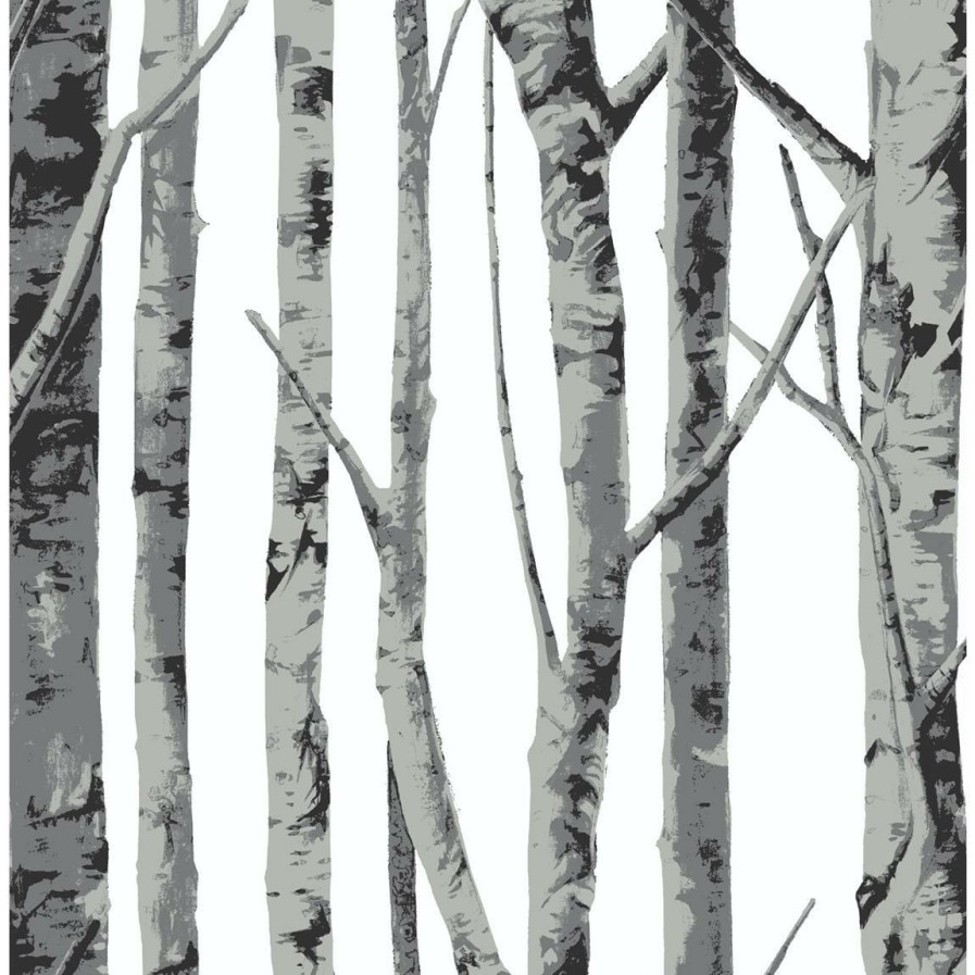 Wall Decor * | Cheap Nextwall Monochrome Birch Trees Peel And Stick Wallpaper