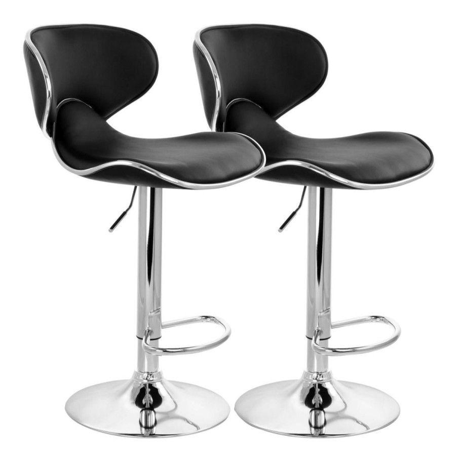 Furniture * | Affordable Price Elama 2 Piece Slim Faux Leather Bar Stool In Black With Chrome Base