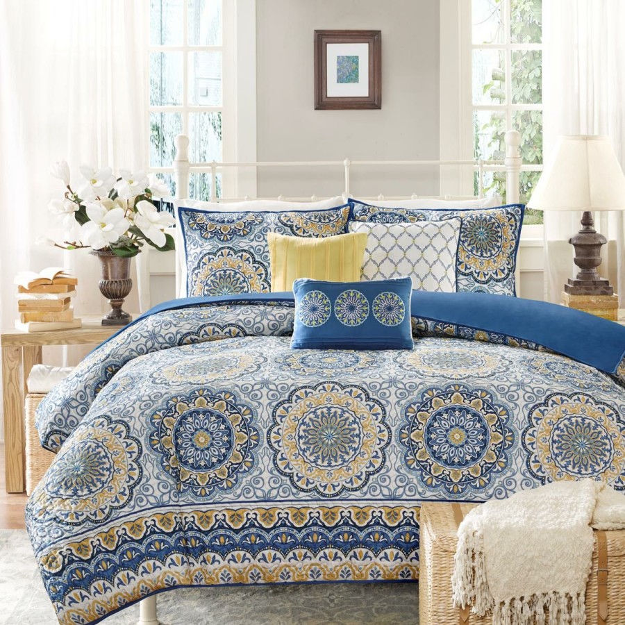 Quilts & Bedspreads * | Sale Merchandise Madison Park Tangiers Queen Printed 6-Piece Coverlet Set Blue