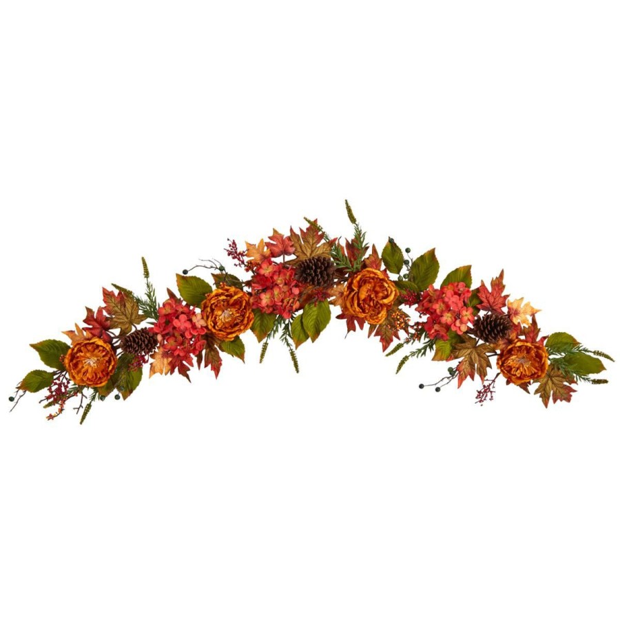 Holiday * | Nearly Natural 6' Fall Ranunculus, Hydrangea And Berries Garland Attractive Model