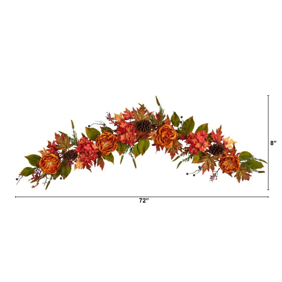 Holiday * | Nearly Natural 6' Fall Ranunculus, Hydrangea And Berries Garland Attractive Model