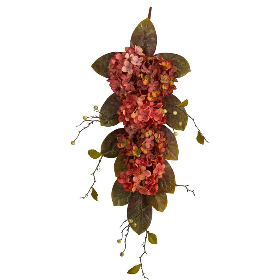 Holiday * | Nearly Natural 35" Autumn Hydrangea And Berry Fall Tear Drop Sells Cheap