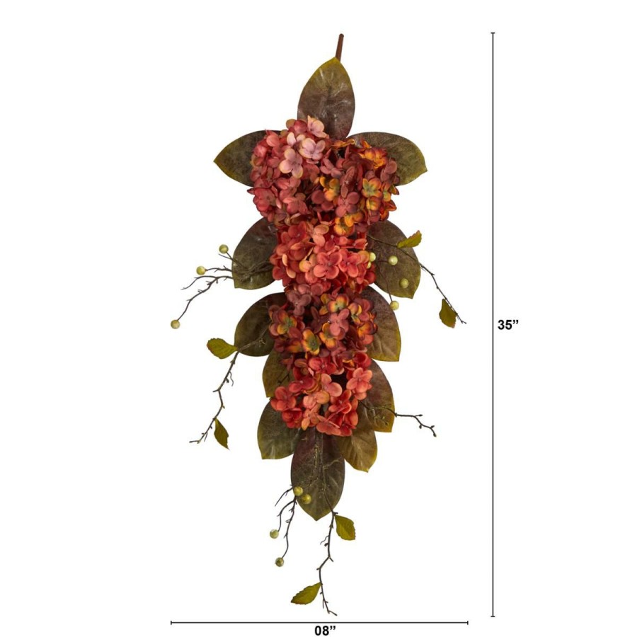 Holiday * | Nearly Natural 35" Autumn Hydrangea And Berry Fall Tear Drop Sells Cheap