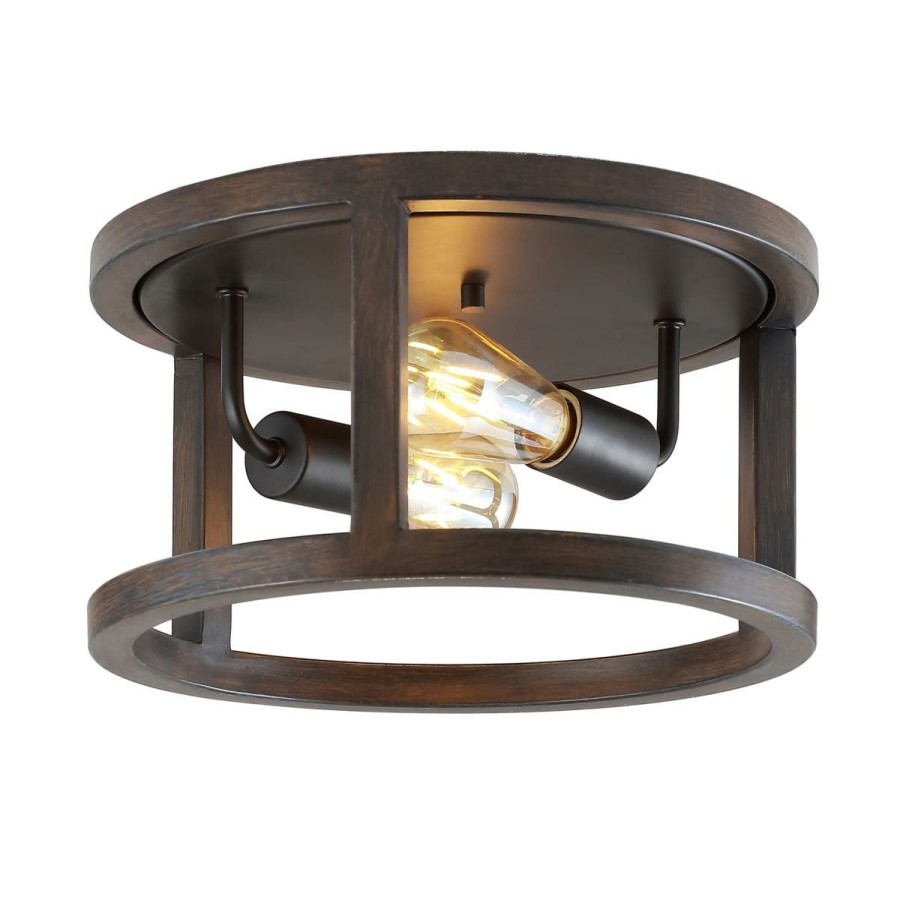 Ceiling Lighting * | Jonathan Y Brown Atelier 12.75 2-Light Iron Rustic Led Flush Mount Special Design