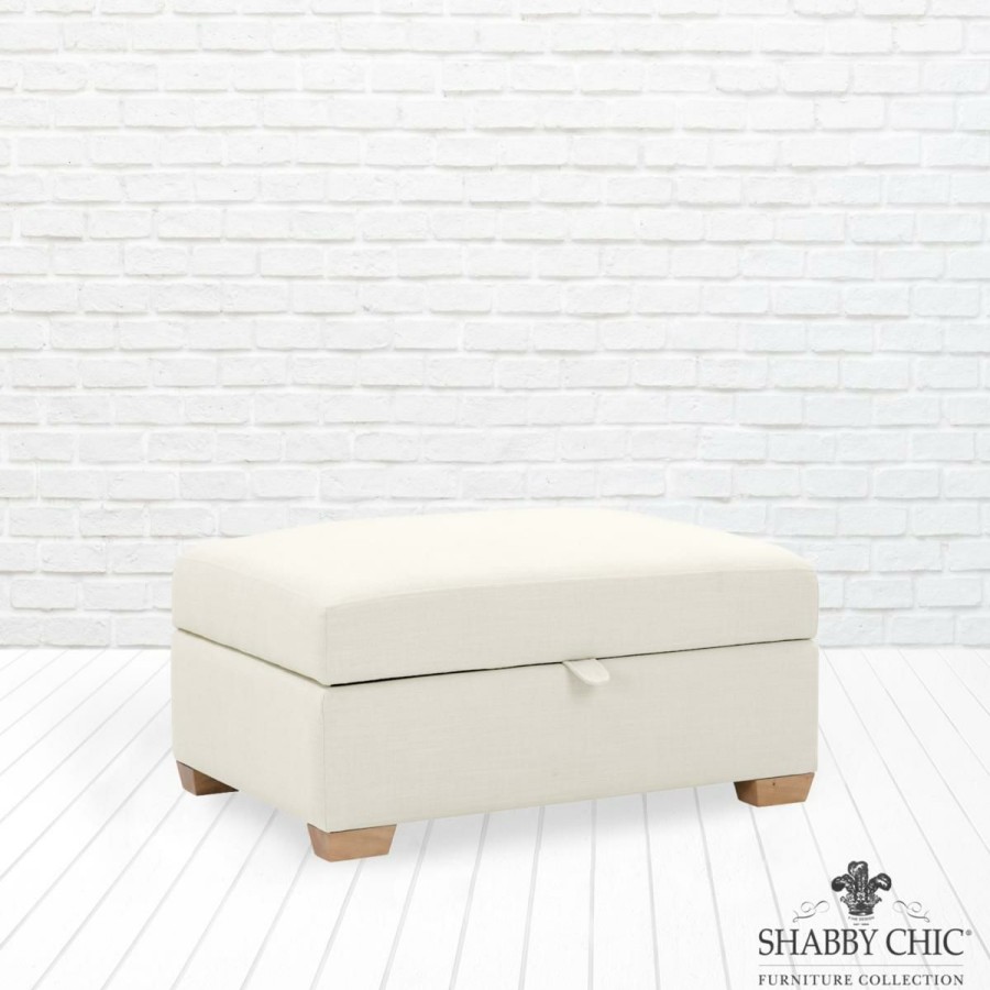 Furniture * | With Discount Shabby Chic Khadija Upholstered Linen Storage Ottoman