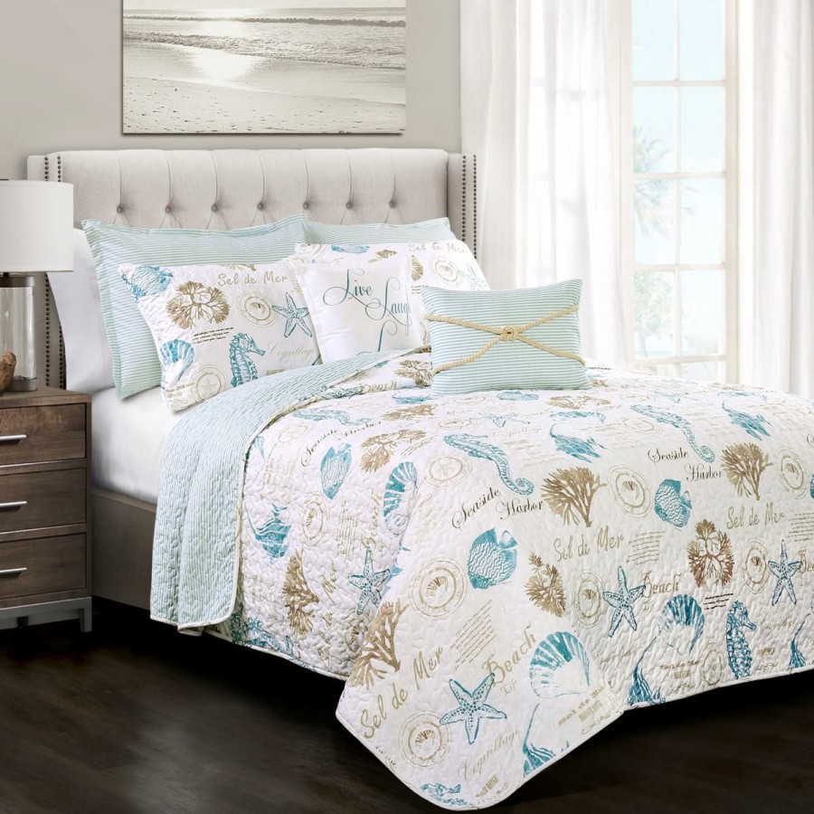 Quilts & Bedspreads * | Absolute Quality Lush Decor Harbor Life Quilt Blue-Taupe 7Pc Set Full/Queen